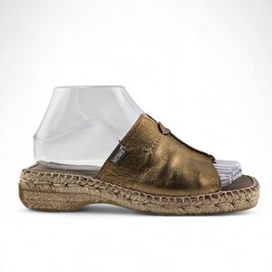NOME Women's Gold Metallic Leather Espadrille Platform Slide Sandals 37